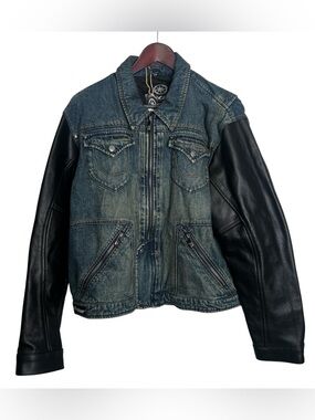 NWT Yamaha Star Motorcycles Leather Denim Bomber Riding Jacket Mens Sz XXL Retro